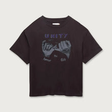 Load image into Gallery viewer, A dark brown short-sleeve t-shirt with a graphic print on the front showing two hands breaking a chain, with the text 'UNITY' and 'Amen Gift' in a stylized font, displayed on a light gray background.