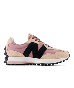 light pink suede with a darker pink nylon. Large N on the side is black suede 